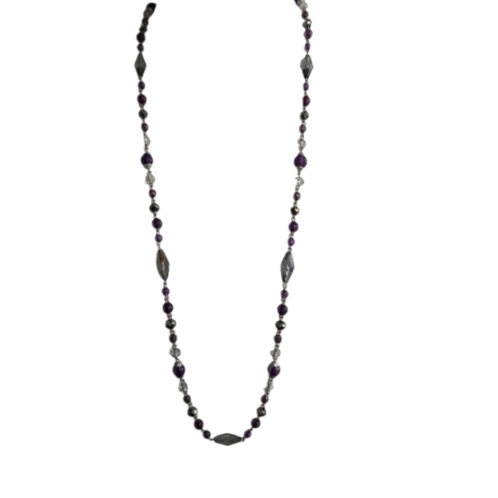 Purple Gray Beaded Necklace